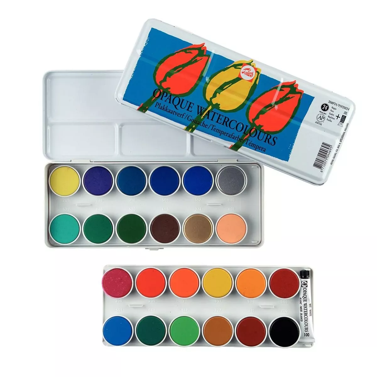 Talens - Estuche Metálico De Acuarela Escolar De 24 Pastillas Y Tubo Blanco Para Mezclas Multicolor barato