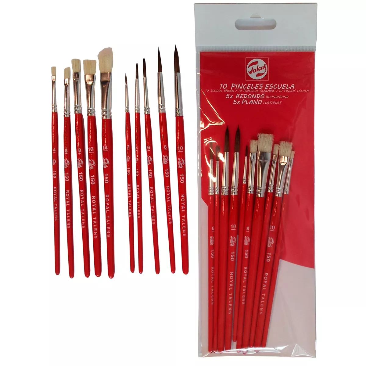 Talens - Set 10 Pinceles Mango Corto 5 Redondos Y 5 Planos De La Serie 150 Ideal Para Uso Infantil / Escolar Rojo En Oferta Talens - Set 10 Pinceles Mango Corto 5 Redondos Y 5 Planos De La Serie 150 Ideal Para Uso Infantil / Escolar Rojo Barato