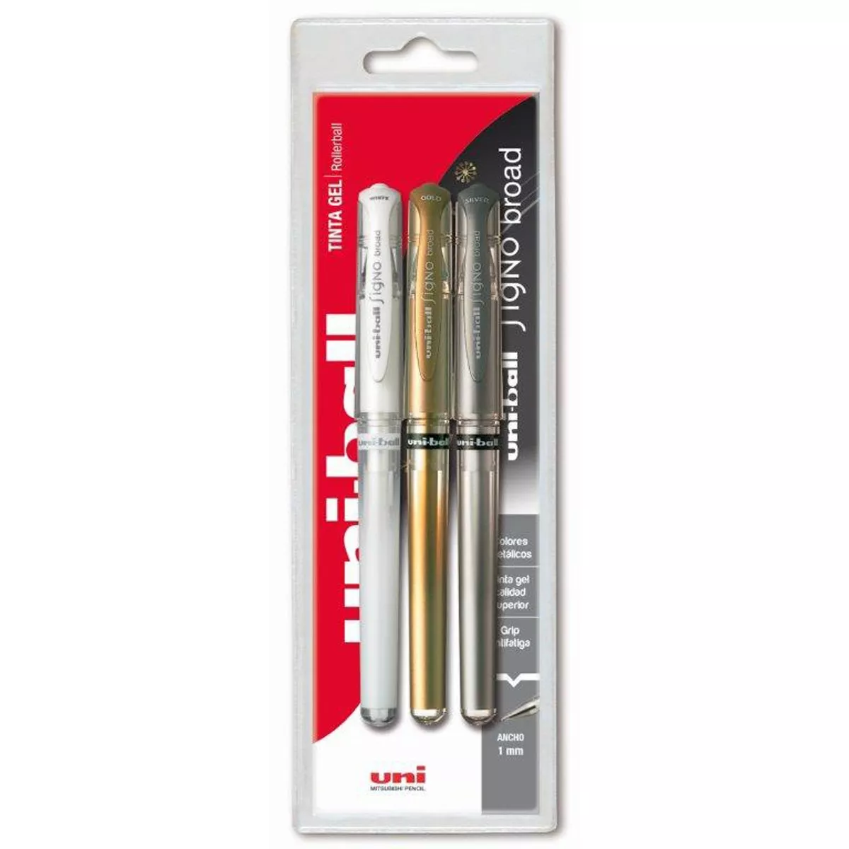 Uni Ball - Pack 3 Rollerball Signo Broad Uni-Ball Oro, Plata Y Blanco En Oferta Uni Ball - Pack 3 Rollerball Signo Broad Uni-Ball Oro