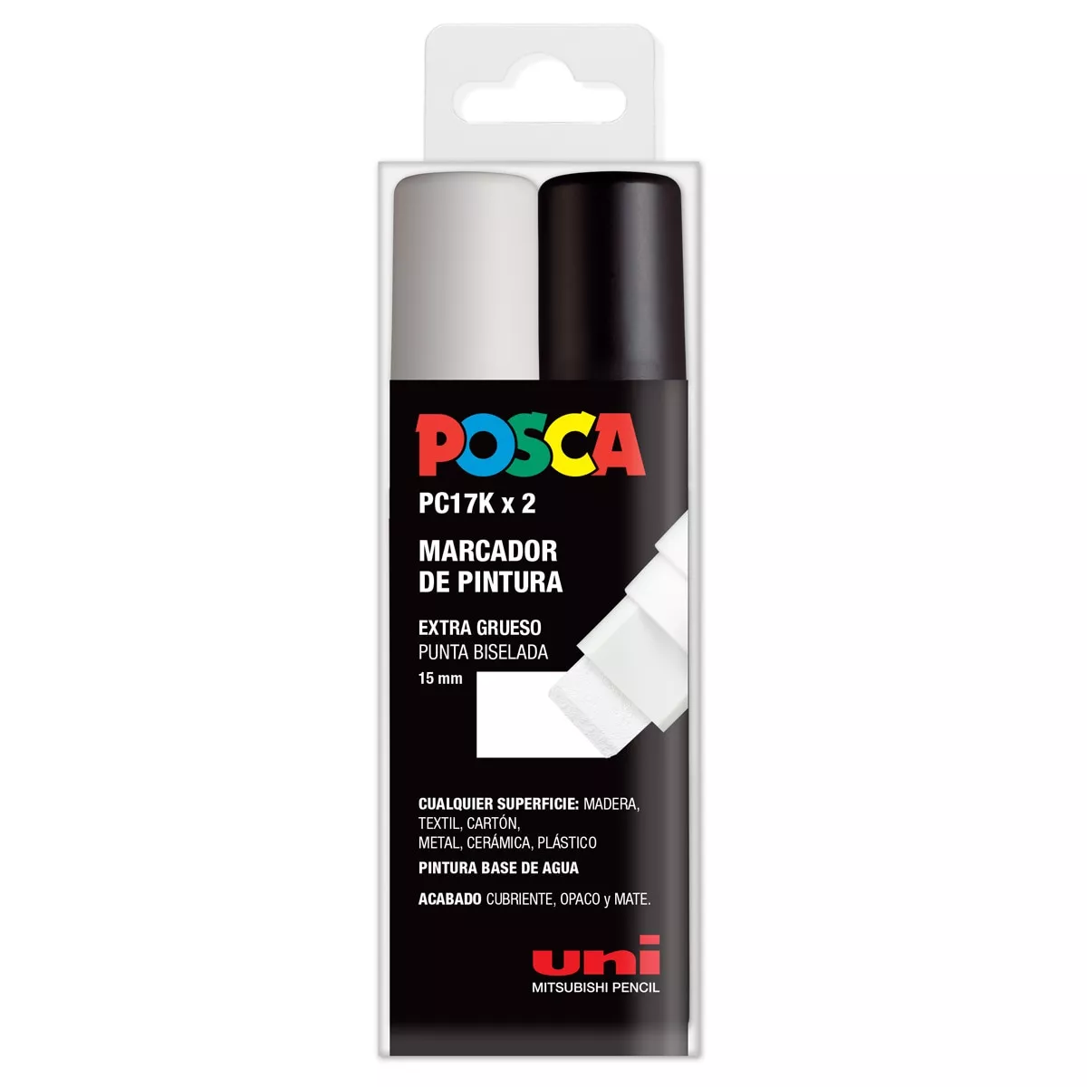 Uni Posca - Estuche 2 Unidades De Marcadores De Pintura Base Al Agua 15 Mm. PC17K Blanco Y Negro barato