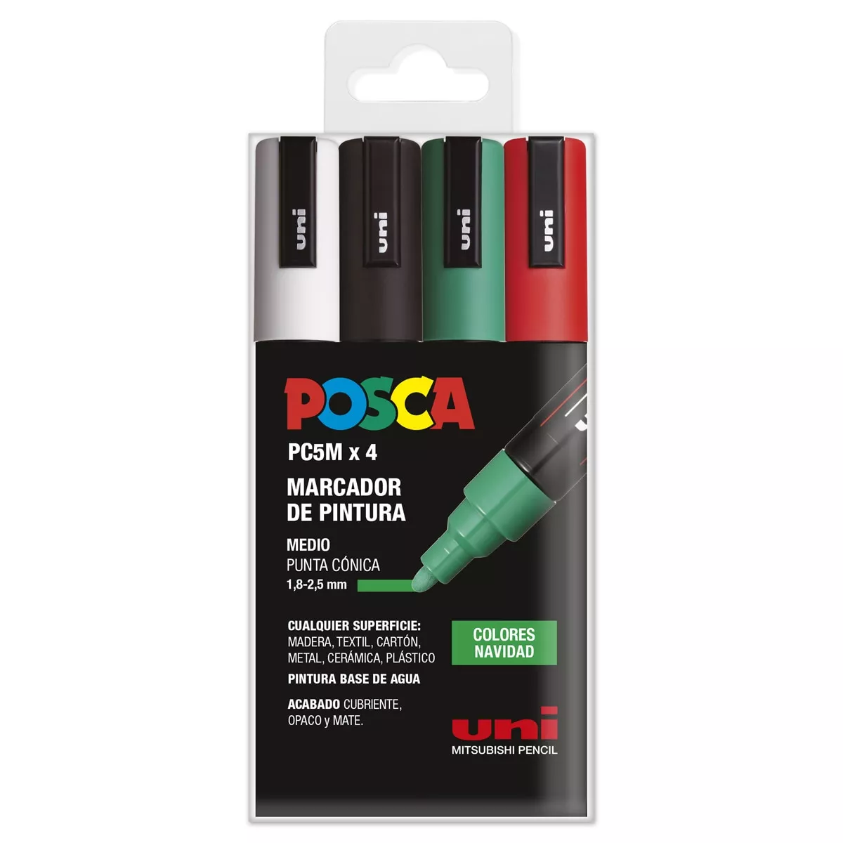 Uni Posca - Estuche 4 Unidades De Marcadores De Pintura Base Al Agua 1,8-2,5 Mm. Pc5M Colores Navidad En Oferta Uni Posca - Estuche 4 Unidades De Marcadores De Pintura Base Al Agua 1